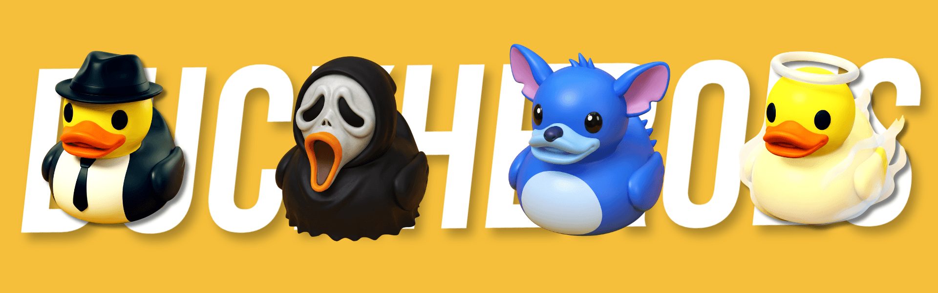 Duck Heroes banner with character ducks across the wordmark